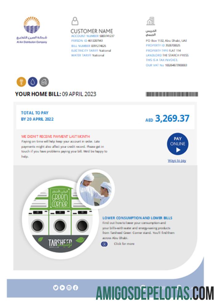 Projeto de lei de serviços públicos da empresa de distribuição de Al Ain, página 1 SCR amostra